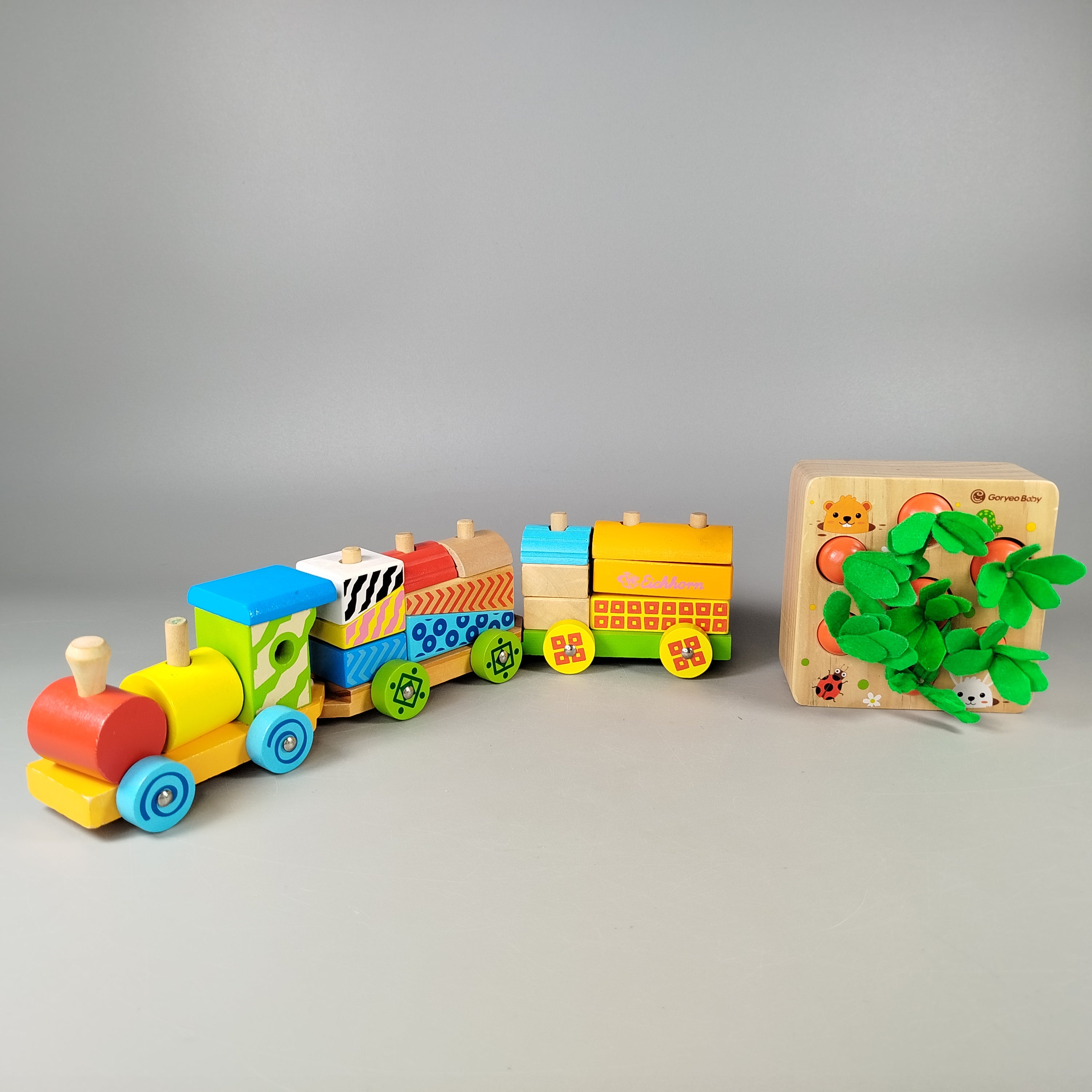 Goryeo Baby Holzspielzeug-Set – Zug & Karottenpuzzle